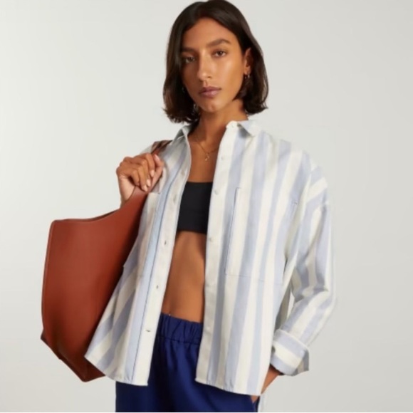 NWT Everlane Organic Cotton The Boxy Oxford Button Down Striped Oversized Shirt - Picture 3 of 16